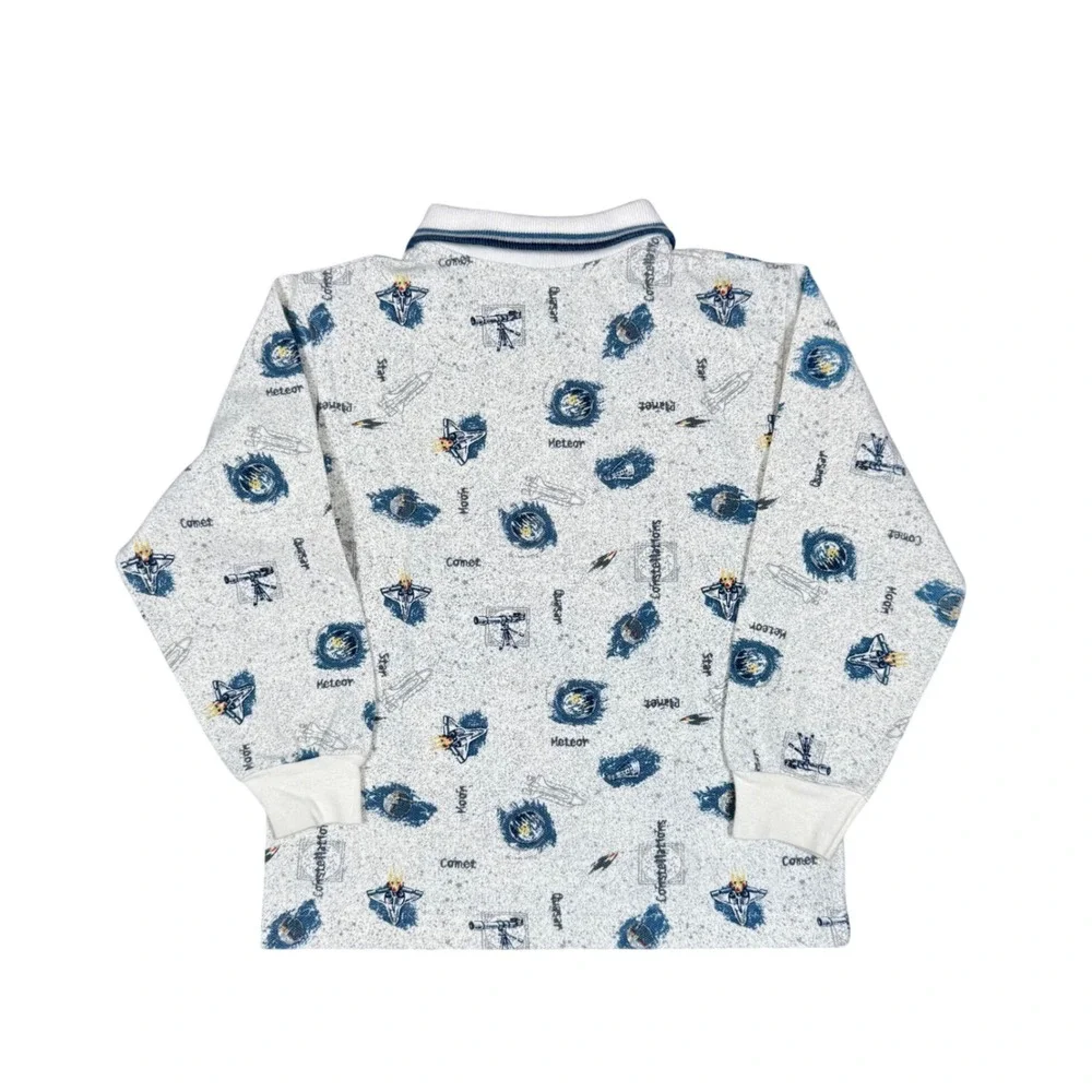 Vintage OshKosh Bgosh Kids Space Print Long Sleeve Polo Shirt Size 5